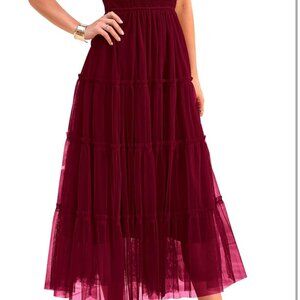 PRETTYGARDEN Women's Summer Tulle Midi Dress Sleeveless Smocked Ruffle